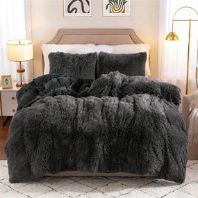 img 4 attached to 🛏️ Luxurious Plush Shaggy Duvet Cover Set - Ultra Soft Velvet Bedding Sets, 3 Pieces (1 Faux Fur Duvet Cover + 2 Faux Fur Pillow Cases), Zipper Closure, Queen Size, Dark Gray