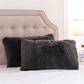 img 1 attached to 🛏️ Luxurious Plush Shaggy Duvet Cover Set - Ultra Soft Velvet Bedding Sets, 3 Pieces (1 Faux Fur Duvet Cover + 2 Faux Fur Pillow Cases), Zipper Closure, Queen Size, Dark Gray