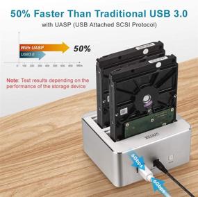 img 1 attached to 📀 Unitek USB 3.0 to SATA Dual Bay External Hard Drive Docking Station – UASP, 2.5 / 3.5-inch HDD SSD, Duplicator/Offline Clone Function – 2x 16TB Support, Silver