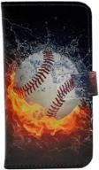 🔥 yhb leather wallet flip case with card holder stand protector cover for ipod touch 5/6/7 (2019), baseball with water fire logo