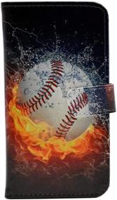 img 4 attached to 🔥 YHB Leather Wallet Flip Case with Card Holder Stand Protector Cover for iPod Touch 5/6/7 (2019), Baseball with Water Fire