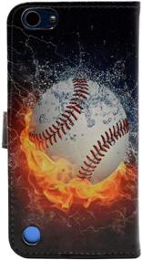 img 2 attached to 🔥 YHB Leather Wallet Flip Case with Card Holder Stand Protector Cover for iPod Touch 5/6/7 (2019), Baseball with Water Fire