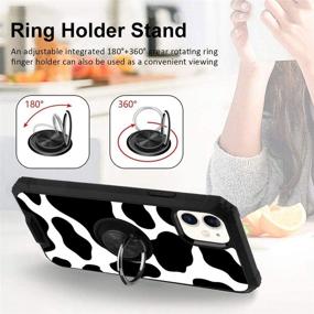 img 3 attached to Cow Print iPhone 11 Case with Ring Holder Kickstand and Screen Protector - Stylish and Protective for Women and Girls, 360 Degree Stand, Compatible with Magnetic Car Mount - Black