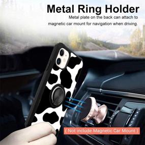 img 1 attached to Cow Print iPhone 11 Case with Ring Holder Kickstand and Screen Protector - Stylish and Protective for Women and Girls, 360 Degree Stand, Compatible with Magnetic Car Mount - Black