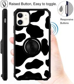 img 2 attached to Cow Print iPhone 11 Case with Ring Holder Kickstand and Screen Protector - Stylish and Protective for Women and Girls, 360 Degree Stand, Compatible with Magnetic Car Mount - Black