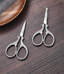 img 3 attached to HITOPTY Small Grooming Scissors - Stainless Steel Beauty Shears for Facial, Nose Hair, Eyebrow, Beard, Mustache Trimming - Rounded and Pointed - Safety Design - 2 Pack with Storage Bag