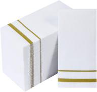🧻 200 pack of disposable guest towels: linen-feel paper hand towels for kitchen, parties, weddings, dinners, or events - decorative bathroom hand napkins in white and gold logo