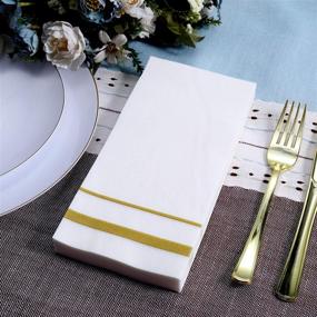 img 2 attached to 🧻 200 Pack of Disposable Guest Towels: Linen-Feel Paper Hand Towels for Kitchen, Parties, Weddings, Dinners, or Events - Decorative Bathroom Hand Napkins in White and Gold