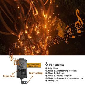 img 2 attached to EAMBRITE Halloween Decorations 82Ft 200LT String Lights with Spooky Music, Infrared 🎃 Motion Sensor Controller, Twinkle Waterproof for Indoor/Outdoor Tree Party Yard Decorations - Orange Color