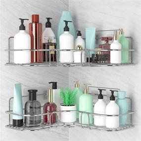 img 4 attached to 🚿 Stainless Steel Corner Shower Caddy (2-Pack) - Durable Shower Shelf with Strong Adhesives for Organized Storage in Bathrooms, Toilets, Kitchens, and Dorms