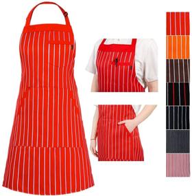 img 4 attached to 👨 Iivos Aprons - Adjustable Bib Apron with 3 Pockets, 40" Long Ties, Commercial Grade - Unisex 33" x 28" (1pc)