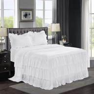 🛏️ hig white ruffle skirt bedspread set queen - 30 inch drop dust ruffle - bedding collections queen size - 3 piece bedspread with 2 shams (echo) logo
