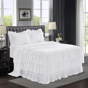 img 4 attached to 🛏️ HIG White Ruffle Skirt Bedspread Set Queen - 30 inch Drop Dust Ruffle - Bedding Collections Queen Size - 3 Piece Bedspread with 2 Shams (Echo)