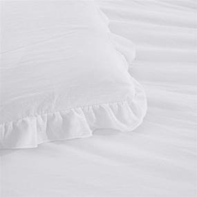 img 1 attached to 🛏️ HIG White Ruffle Skirt Bedspread Set Queen - 30 inch Drop Dust Ruffle - Bedding Collections Queen Size - 3 Piece Bedspread with 2 Shams (Echo)