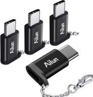 🔌 4-pack ailun usb type c adapter with keychain - sync and charge for galaxy s20, s20+, s20ultra, s10, s9 plus, macbook, chromebook, and more type c port devices logo