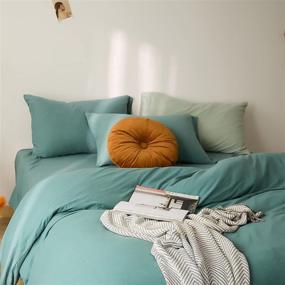 img 4 attached to Refreshing Mint Green Queen Size Jersey Knit Cotton Duvet Cover Set for Chic Bedroom Decor