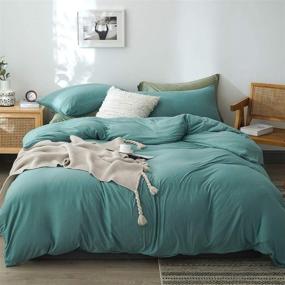 img 1 attached to Refreshing Mint Green Queen Size Jersey Knit Cotton Duvet Cover Set for Chic Bedroom Decor