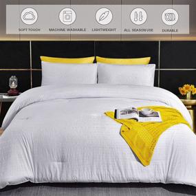 img 3 attached to 🛏️ Atarashi Queen White Seersucker Comforter Set: All Season Bedding with Wrinkled Striped Comforter, 2 Pillow Shams, and Soft Microfiber Down Alternative Duvet Insert Set (Queen/Full, 90x90inches, 3 Pieces)