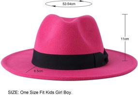 img 2 attached to Jastore Kids Girls Boys Wide Brim Floppy Fedora Hat with Bowknot - Wool Felt Bowler Cap