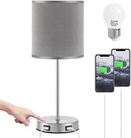 img 4 attached to 💡 USB Touch Table Lamp Bedside Lamp with Dual USB Charging Ports: Modern Gray Nightstand Lamps with 3 Way Dimmable Touch, Ideal for Bedroom, Living Room and Study Room (LED Bulb Included)