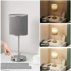 img 1 attached to 💡 USB Touch Table Lamp Bedside Lamp with Dual USB Charging Ports: Modern Gray Nightstand Lamps with 3 Way Dimmable Touch, Ideal for Bedroom, Living Room and Study Room (LED Bulb Included)