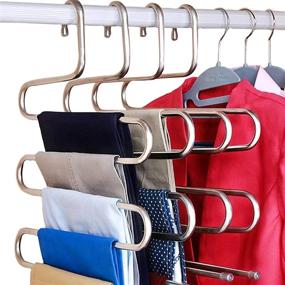 img 4 attached to DOIOWN S-Type Stainless Steel Clothes Pants Hangers: Efficient Closet Storage Organizer for Pants, Jeans, Scarves