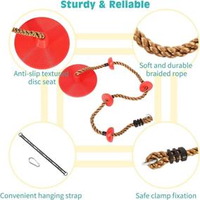 img 2 attached to 🌳 MoKo Swing Climbing Rope for Kids, 6.5ft - Outdoor Playset Rope with Platforms Disc Swing - Tree Strap Swing Rope Set for Backyard - Red, Ideal for Swingset Play & Kids' Swing Sets