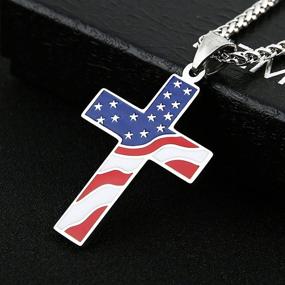 img 3 attached to HZMAN American Flag Patriotic Cross Pendant Necklace: Express Your Faith with Stylish Religious Jewelry