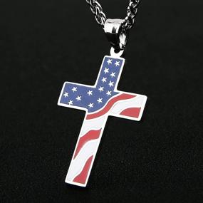 img 2 attached to HZMAN American Flag Patriotic Cross Pendant Necklace: Express Your Faith with Stylish Religious Jewelry