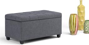 img 4 attached to Simplihome Sienna 34 inch Lift Top Ottoman Bench in Slate Grey Tufted Linen for Living Room & Bedroom