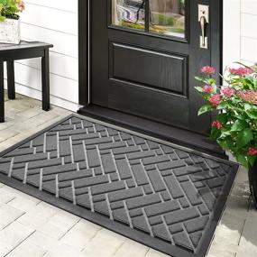 img 4 attached to 🚪 Grey Heavy Duty Rubber Indoor Outdoor Doormat, 17"x29" Anti-Slip Low-Profile Door Mats for Entryway, Home Entrance, Patio, High Traffic Area