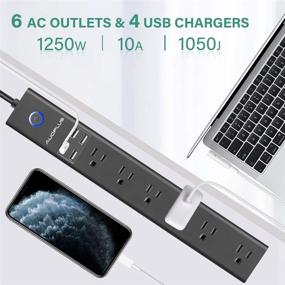 img 3 attached to 🔌 AUOPLUS Power Strip with USB, Surge Protector, 10FT Extension Cord, 6 Outlets and 4 USB Charger Ports, Flat Plug, Wall Mountable, 1250W/10A/2100J, for Computer iPhone Home Office Dorm