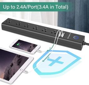 img 2 attached to 🔌 AUOPLUS Power Strip with USB, Surge Protector, 10FT Extension Cord, 6 Outlets and 4 USB Charger Ports, Flat Plug, Wall Mountable, 1250W/10A/2100J, for Computer iPhone Home Office Dorm