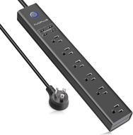 🔌 auoplus power strip with usb, surge protector, 10ft extension cord, 6 outlets and 4 usb charger ports, flat plug, wall mountable, 1250w/10a/2100j, for computer iphone home office dorm logo
