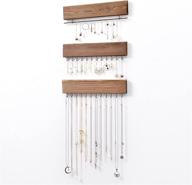 📿 rhf 12-inch rustic wood and metal wall mount jewelry organizer set of 3 with 26 hooks - earrings bar, hanging rings, necklaces, and bracelet holder, ideal gift for women (1 pack, brown) логотип