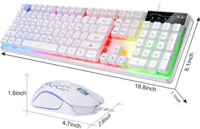 img 2 attached to 🎮 Gaming Keyboard and Mouse Combo - K1 LED Rainbow Backlit Keyboard with 104 Keys for PC/Laptop (White) - Enhance Your Gaming Experience