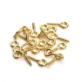 img 1 attached to 📎 200pcs Sturdy Gold Tone Screw Eye Pin Bail Peg by Linsoir Beads - 4X10mm Metal