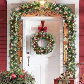 img 3 attached to 🎅 WANNA-CUL Pre-Lit 24-Inch Lighted Christmas Wreath: Festive Red and White Door Decoration with Ball Ornaments, Candy Canes, Eucalyptus Leaves, and 30 LED Lights - Battery Operated