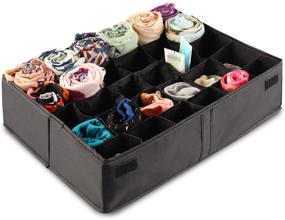 img 3 attached to MIFXIN 30 Cell Underwear Socks Organizer Drawer Divider - Foldable Storage Box Bin for Socks, Underwear, Ties - with Dust Proof Lid - Black