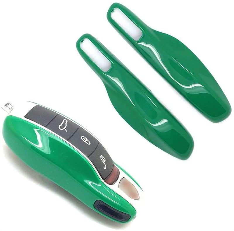 carmonmon smart protectors keyless remote key cases shell car key case platic cover case cover side blades for porsche cayenne panamera (green) logo
