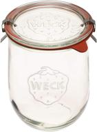 🍞 weck 745 clear starter jar - large glass jar for sourdough - 1l tulip jar with glass lid and wide mouth - includes lid, rubber seal, and steel clips logo