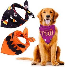 img 4 attached to 🐶 URATOT Set of 3 Halloween Dog Bandanas – Washable Pet Bibs Kerchief Costumes Accessories