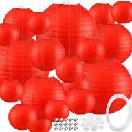 🏮 18-piece round chinese paper lantern set - 4/6/8/12 inch hanging chinese paper lanterns for halloween christmas party decorations - red, 4/6/8/10/12 inch paper lamps логотип