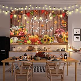 img 1 attached to 🍁 Festive Fall Thanksgiving Farmhouse Photography Backdrop - Happy Fall Y'all Rustic Wood Pumpkins Harvest Background - 72.8 x 43.3 Inch