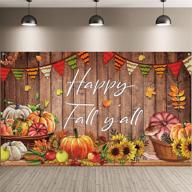 🍁 festive fall thanksgiving farmhouse photography backdrop - happy fall y'all rustic wood pumpkins harvest background - 72.8 x 43.3 inch logo