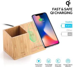 img 2 attached to Veelink Bamboo Wireless Charger and Organizer - Wood Wireless Charging Station for iPhone SE 2020/11/Xs MAX/XR/XS/X/8/8, Samsung S20/S10/S9/S8/Note 10