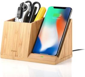 img 4 attached to Veelink Bamboo Wireless Charger and Organizer - Wood Wireless Charging Station for iPhone SE 2020/11/Xs MAX/XR/XS/X/8/8, Samsung S20/S10/S9/S8/Note 10