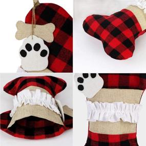 img 2 attached to AerWo Pet Dog Christmas Stockings Set of 2: Buffalo Plaid Large Bone-Shaped Hanging Stockings for Dogs - Perfect Christmas Decorations for Your Furry Friends!