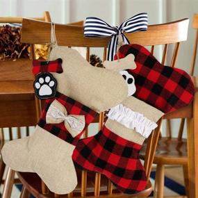 img 1 attached to AerWo Pet Dog Christmas Stockings Set of 2: Buffalo Plaid Large Bone-Shaped Hanging Stockings for Dogs - Perfect Christmas Decorations for Your Furry Friends!