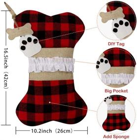 img 3 attached to AerWo Pet Dog Christmas Stockings Set of 2: Buffalo Plaid Large Bone-Shaped Hanging Stockings for Dogs - Perfect Christmas Decorations for Your Furry Friends!